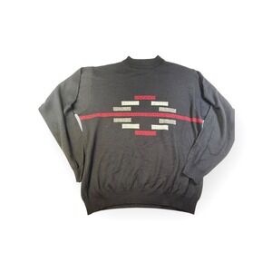 Bachrach Black Mock Neck Sweater Geometric Pattern Made in Italy Men Size L
